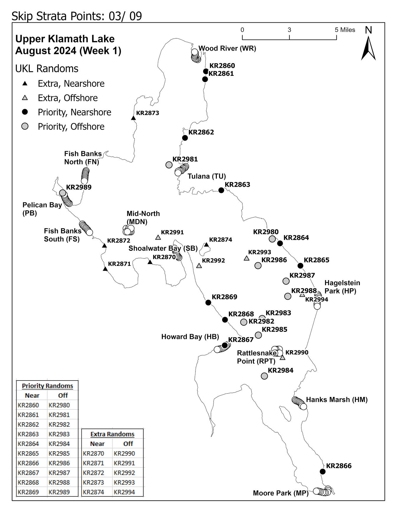 Map of sucker nets on Upper Klamath Lake