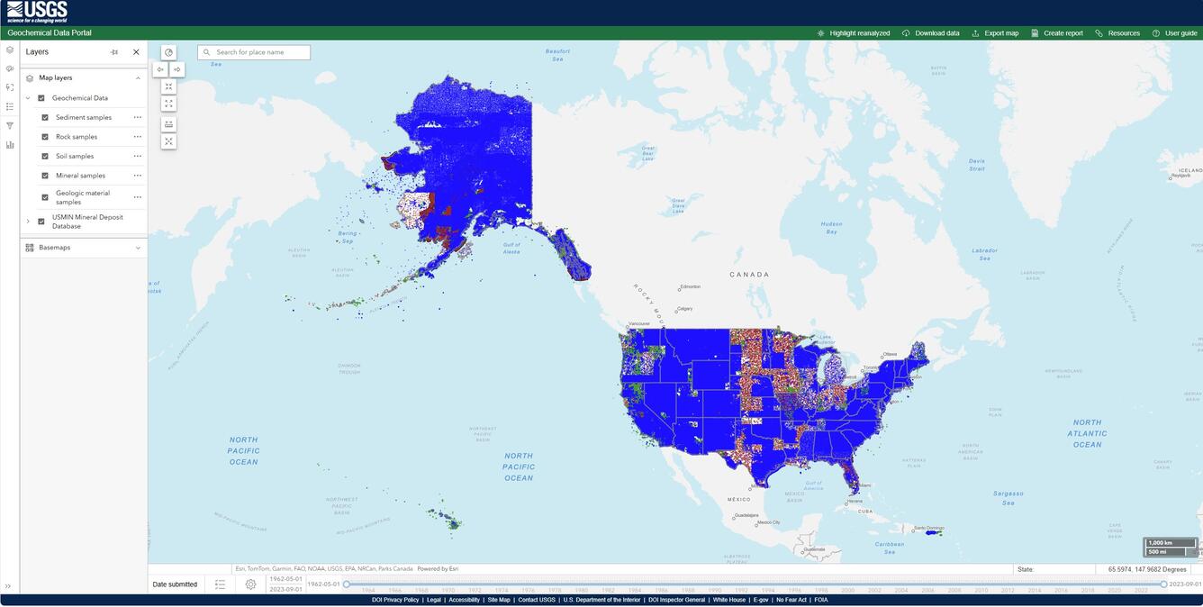Screenshot of the interactive map using the Geochemical Data Portal.