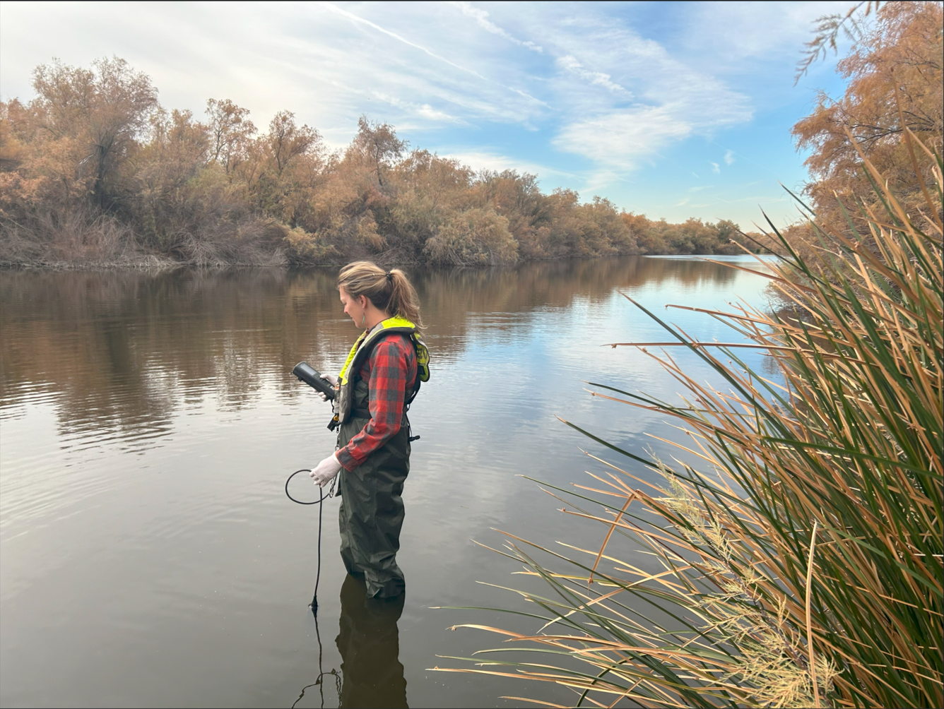 USGS Hydrologist taking field readings for salinity monitoring along the Gila River