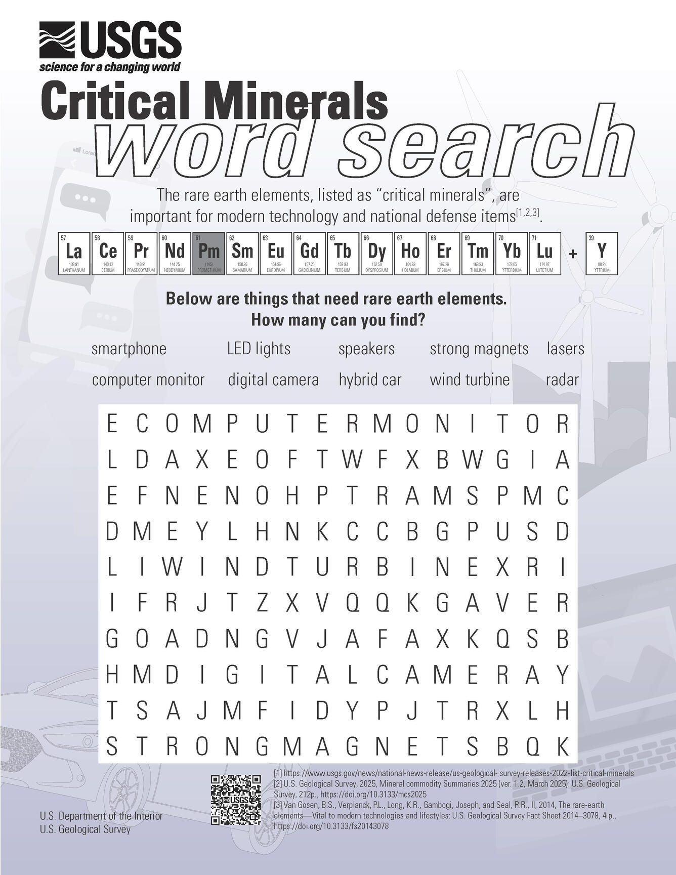 Word search activity for uses of rare earth elements.