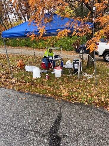 USGS staff collecting water quality samples at USGS well B-8