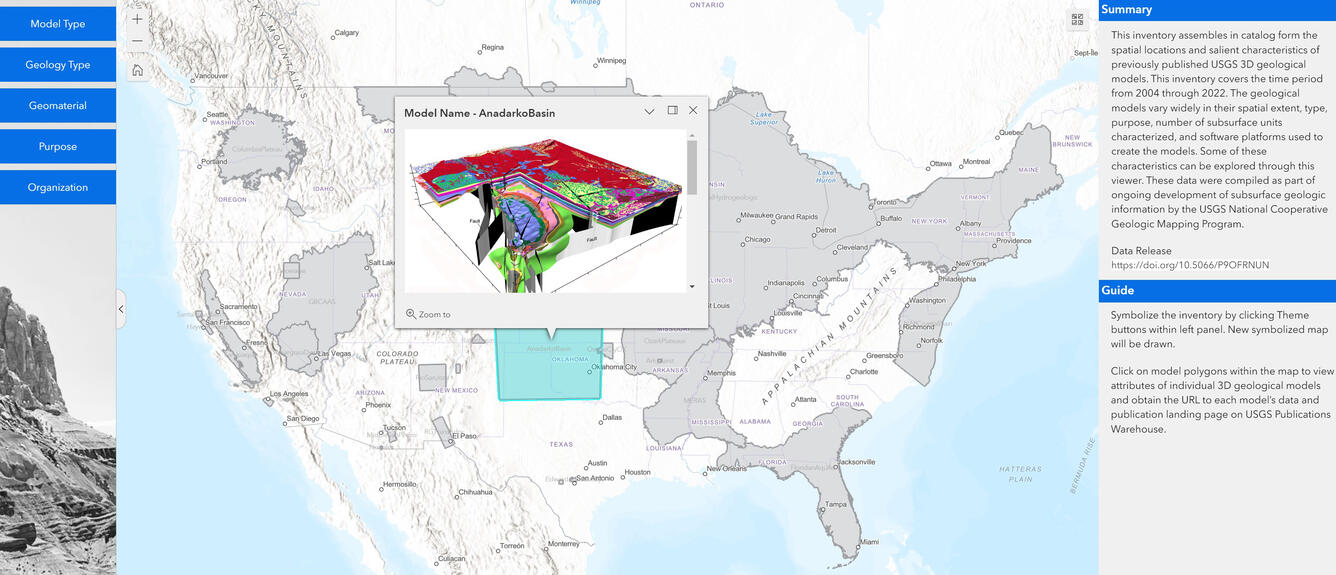 screengrab of USGS webtool USGS 3D Geologic Model Inventory