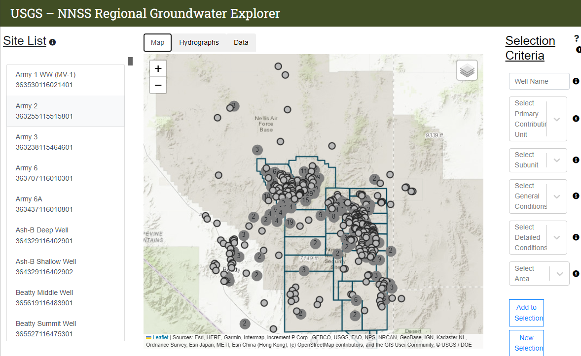 Screenshot of the web map showing gray dots on the NNSS