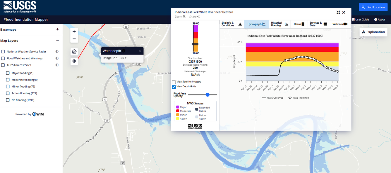 Screenshot of the new USGS Flood Inundation Mapper