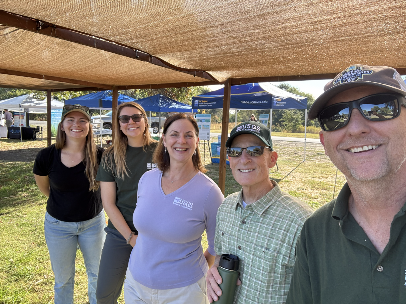 USGS employees looking at camera