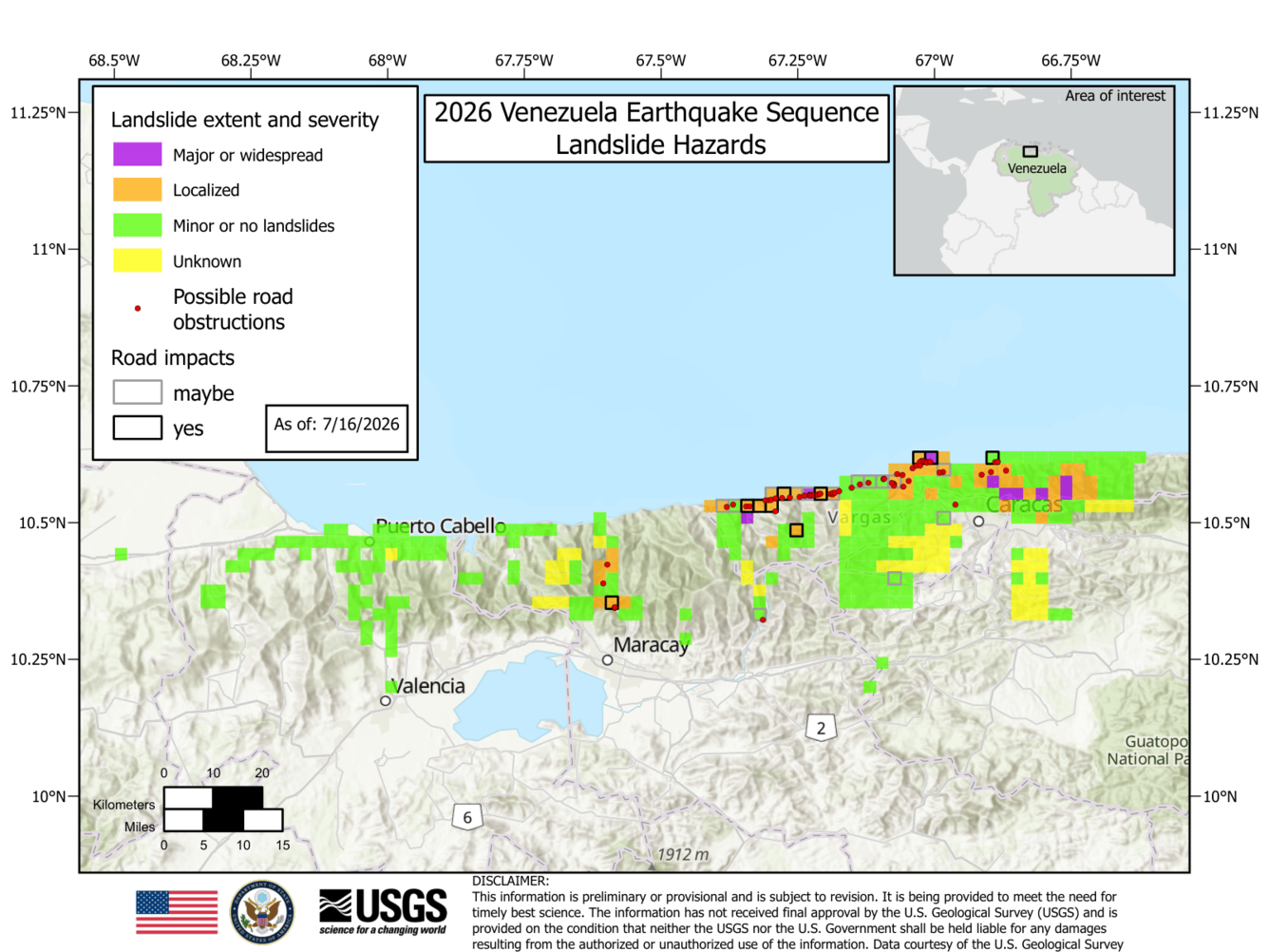 Map of road impacts from landslides