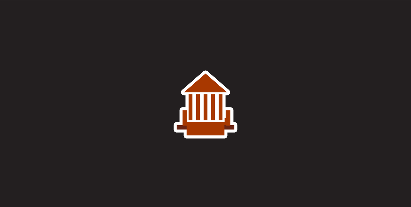 Reddish brown building with five columns. Symbol displayed on a black background to see the entire symbol. 