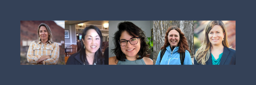 Photos of five smiling women are arranged side by side.