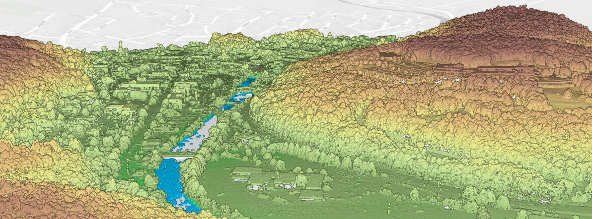 3DEP lidar point cloud visually representing the remotely-sensed terrain.