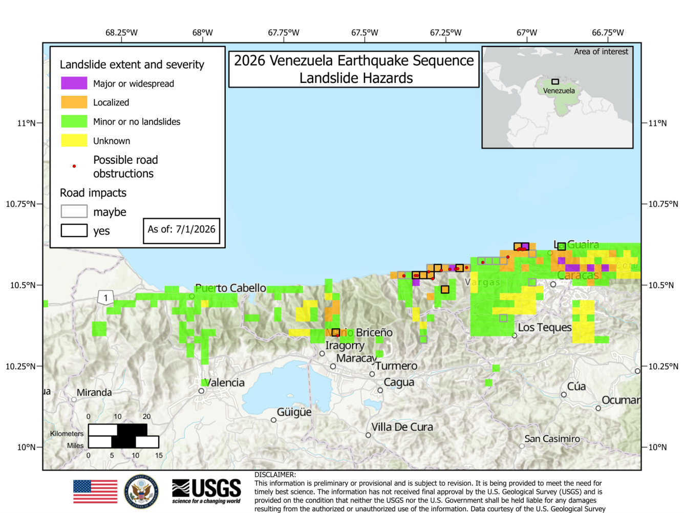 Map of road impacts from landslides