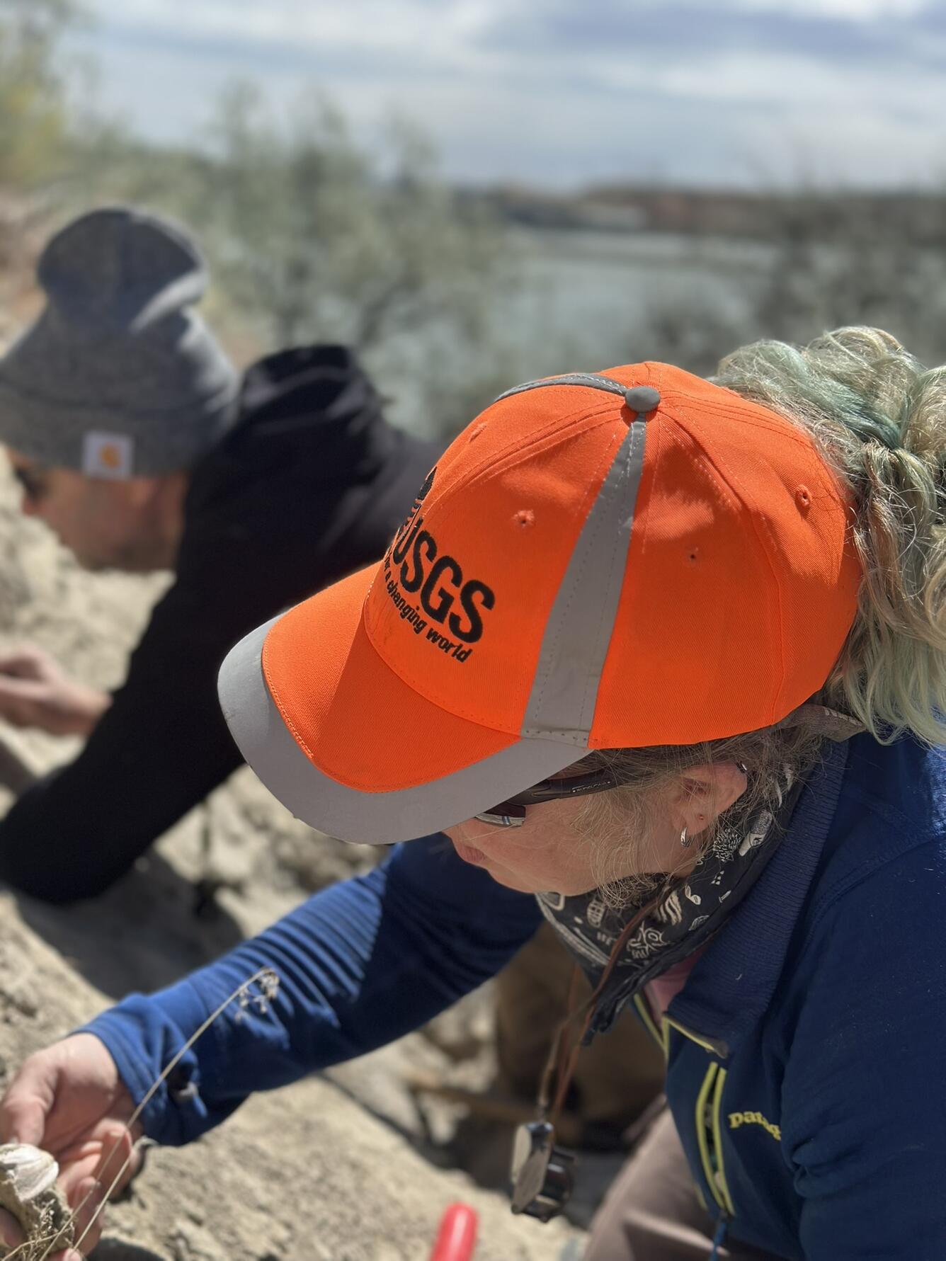 USGS geologists Laura Walkup and Jim O'Connor examine the rocks of the Glenns Ferry Formation