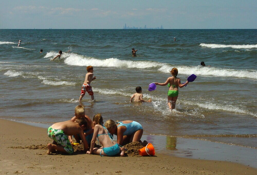 Group of children playing on the beach