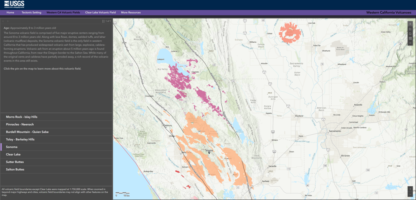 Western California volcanoes geonarrative map screenshot