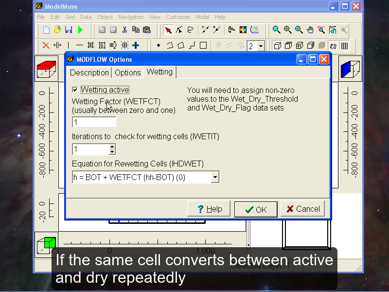 Screen capture of ModelMuse showing the MODFLOW Options dialog box