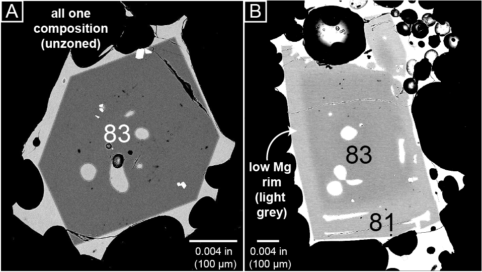 Black and white annotated images of minerals