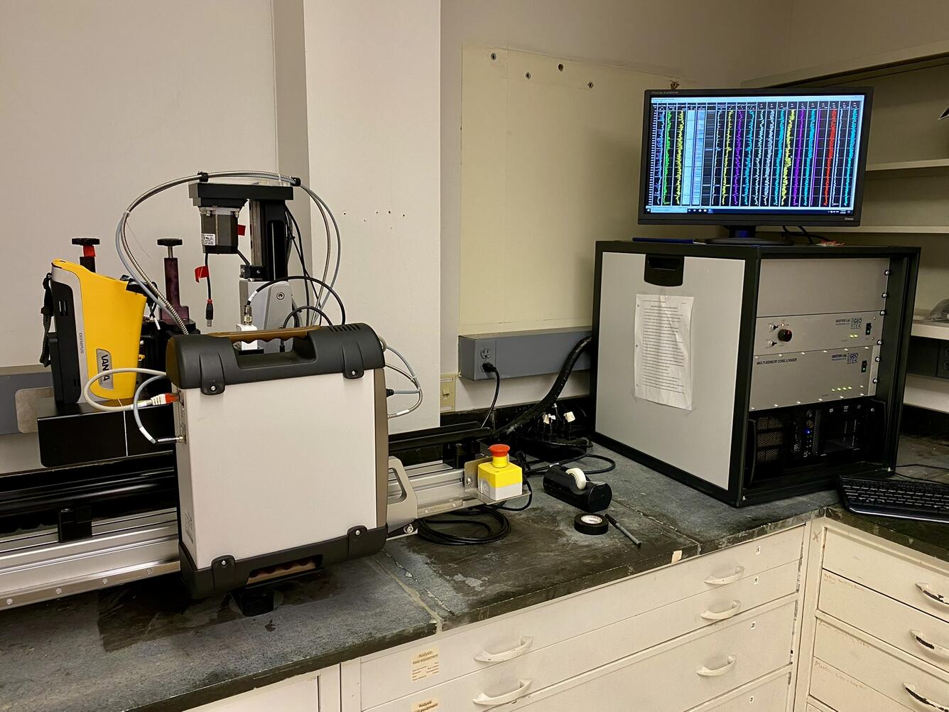 The GeoTek MSCL-XZ multi-sensor core logger (MSCL) housed in the BASCORE Lab.