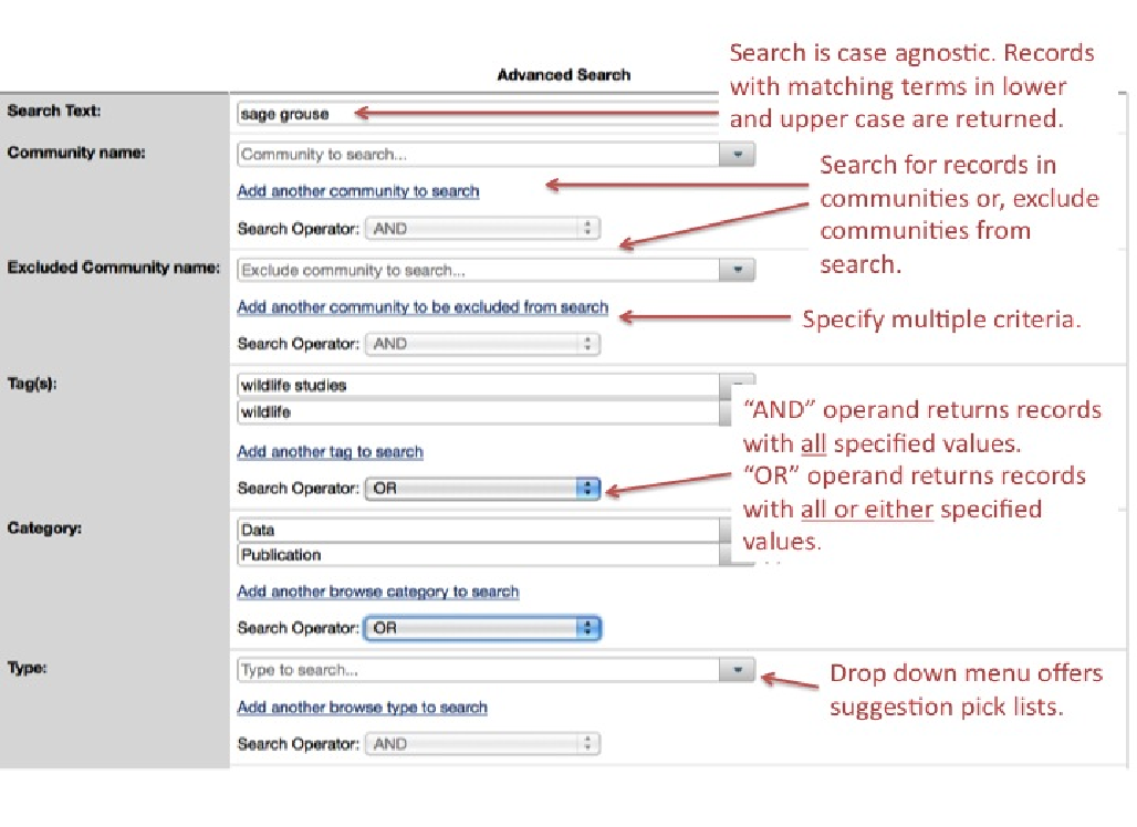 Screenshot of Advanced Search page in ScienceBase