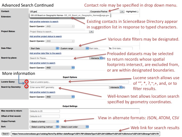 Screenshot of Advanced Search in ScienceBase (cont)