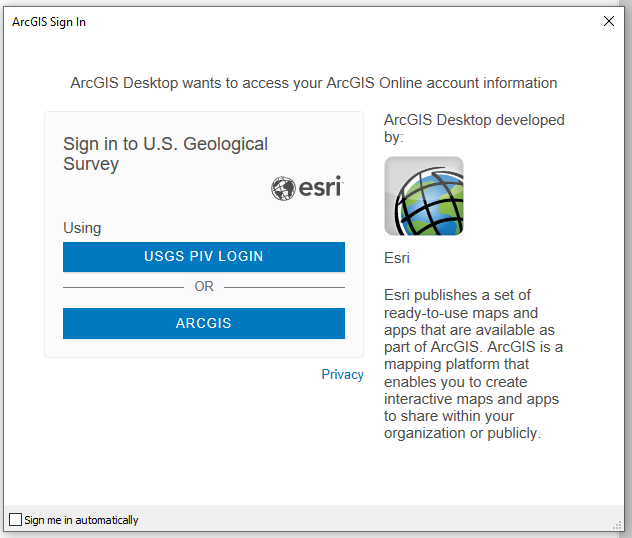 Screenshot of ArcGIS Online sign in 