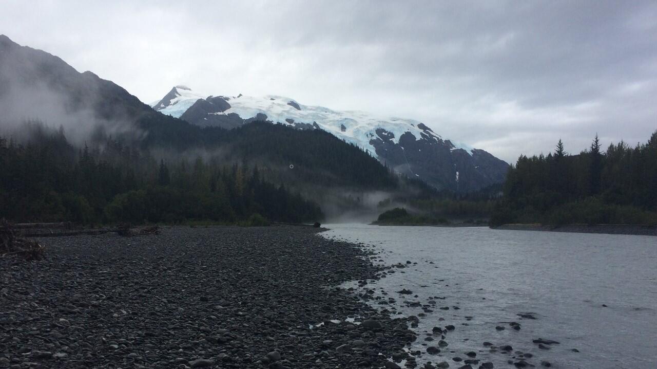 The Nellie Juan river near its junction with the Prince William Sound in southcentral Alaska