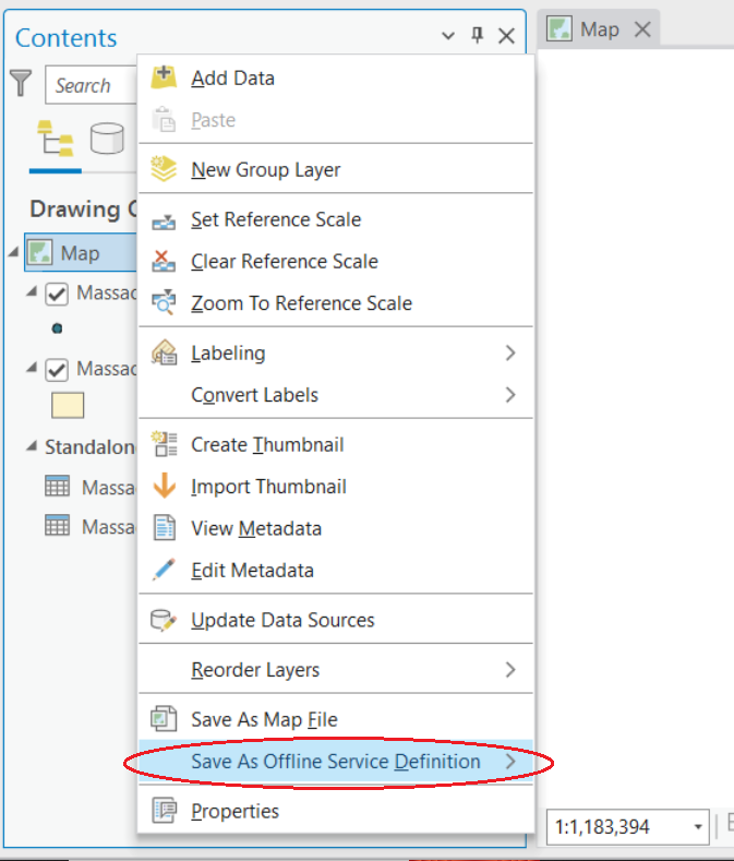 Screenshot showing how to save service definition in ArcPro