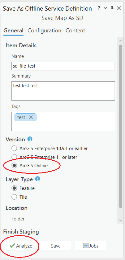 Screenshot showing how to save service definition in ArcPro