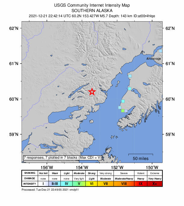 map of 6.0 earthquake - 55 km E of Port Alsworth, Alaska