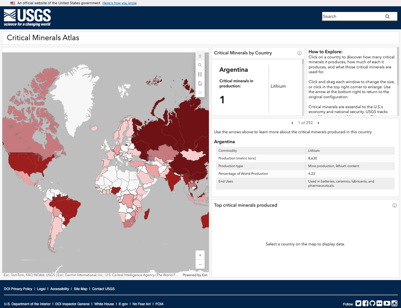 Screenshot of interactive mapping application
