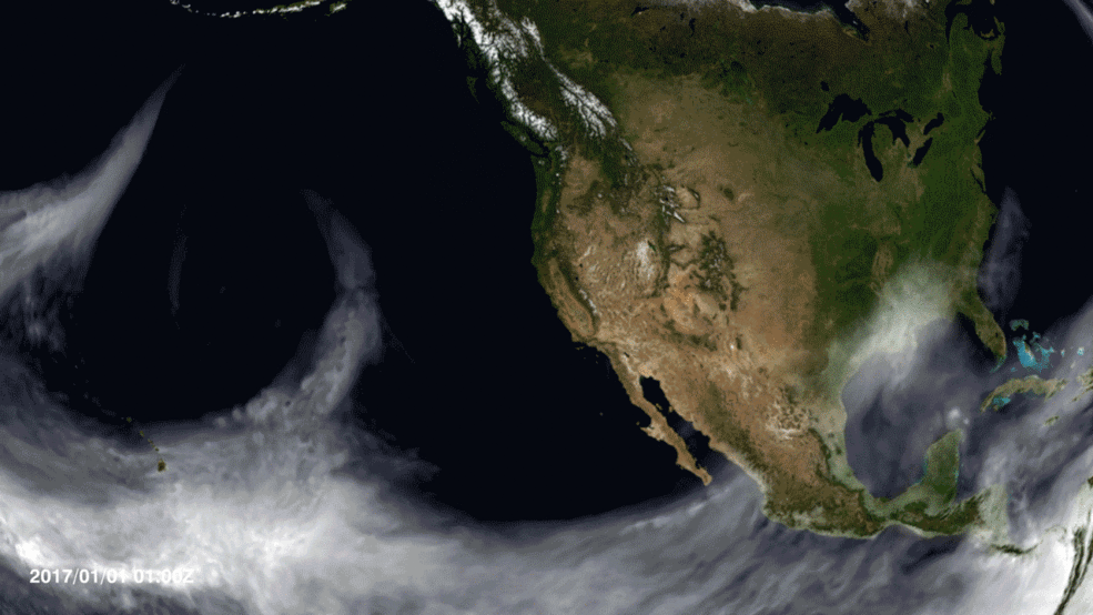 Visualization of atmospheric river moving through the Pacific to the West Coast