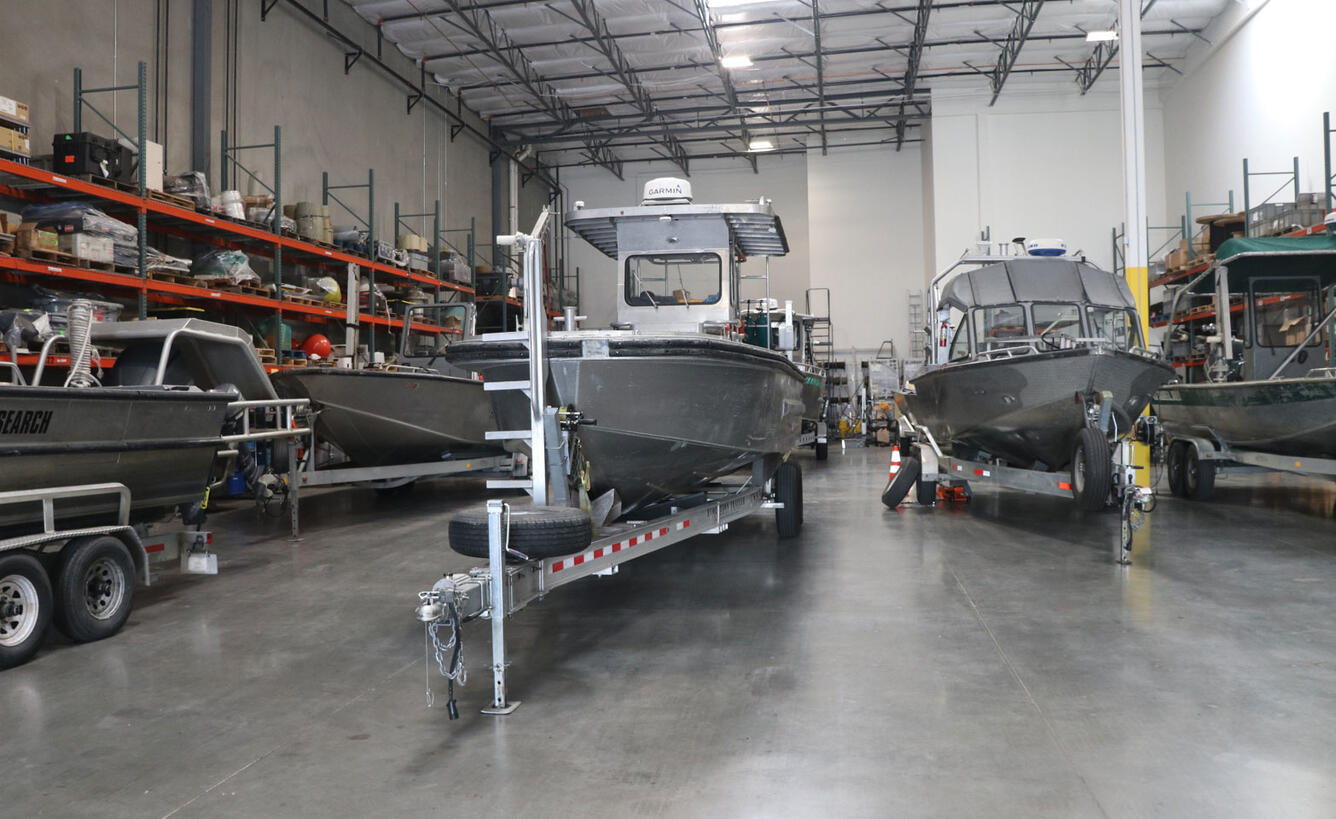 The boat warehouse at the CAWSC West Sacramento Projects Office. 