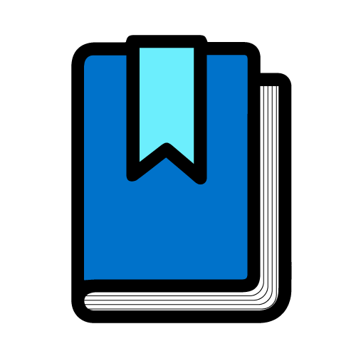 Blue book with red bookmark on a white background
