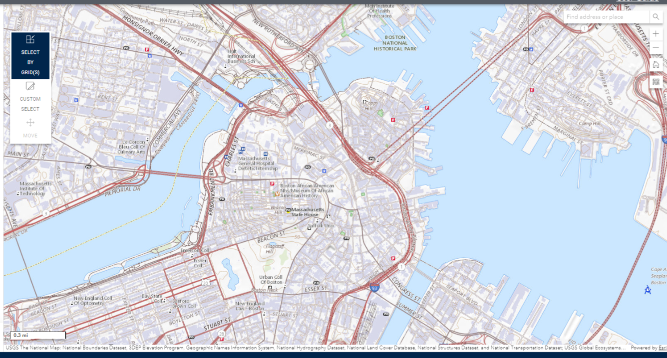 Image of Boston area as seen on The National Map