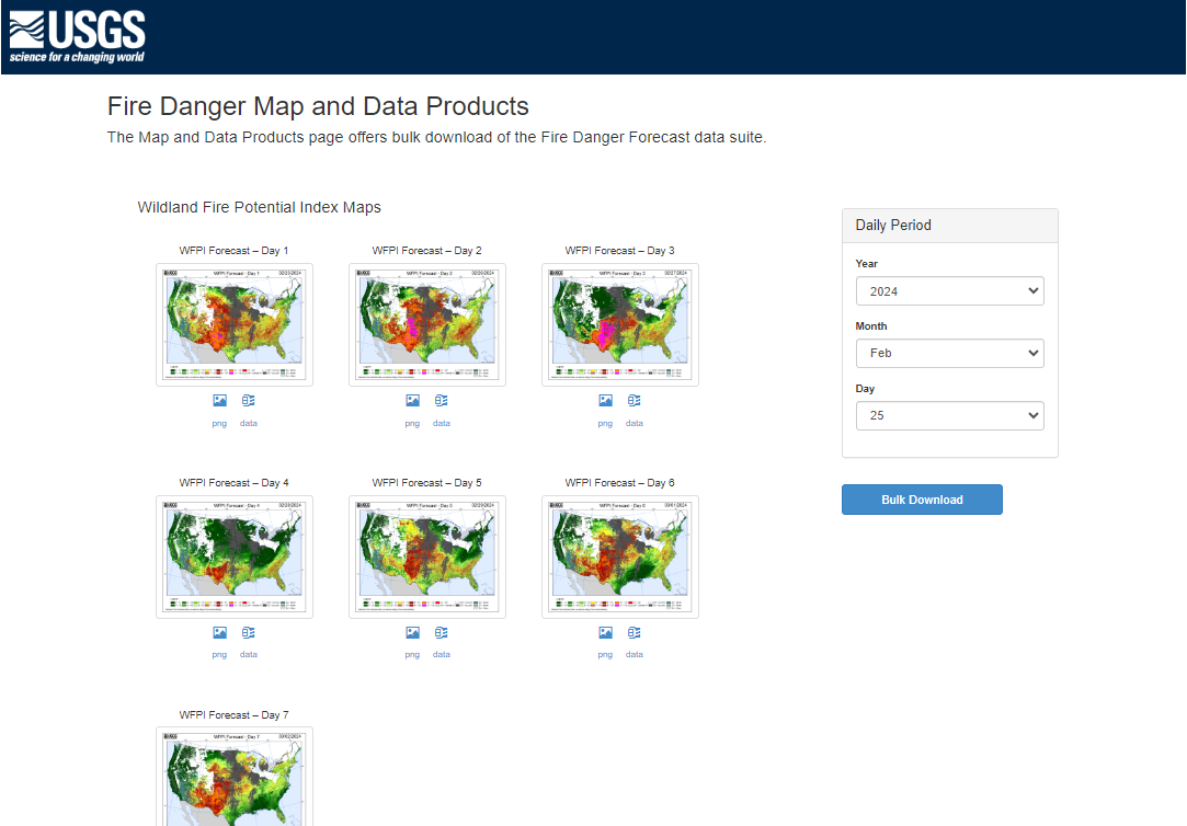 Fire Danger Map and Data Products