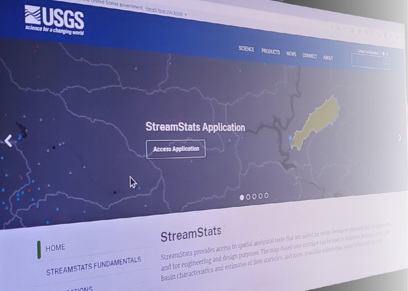 Image of computer screen showing the StreamStats website