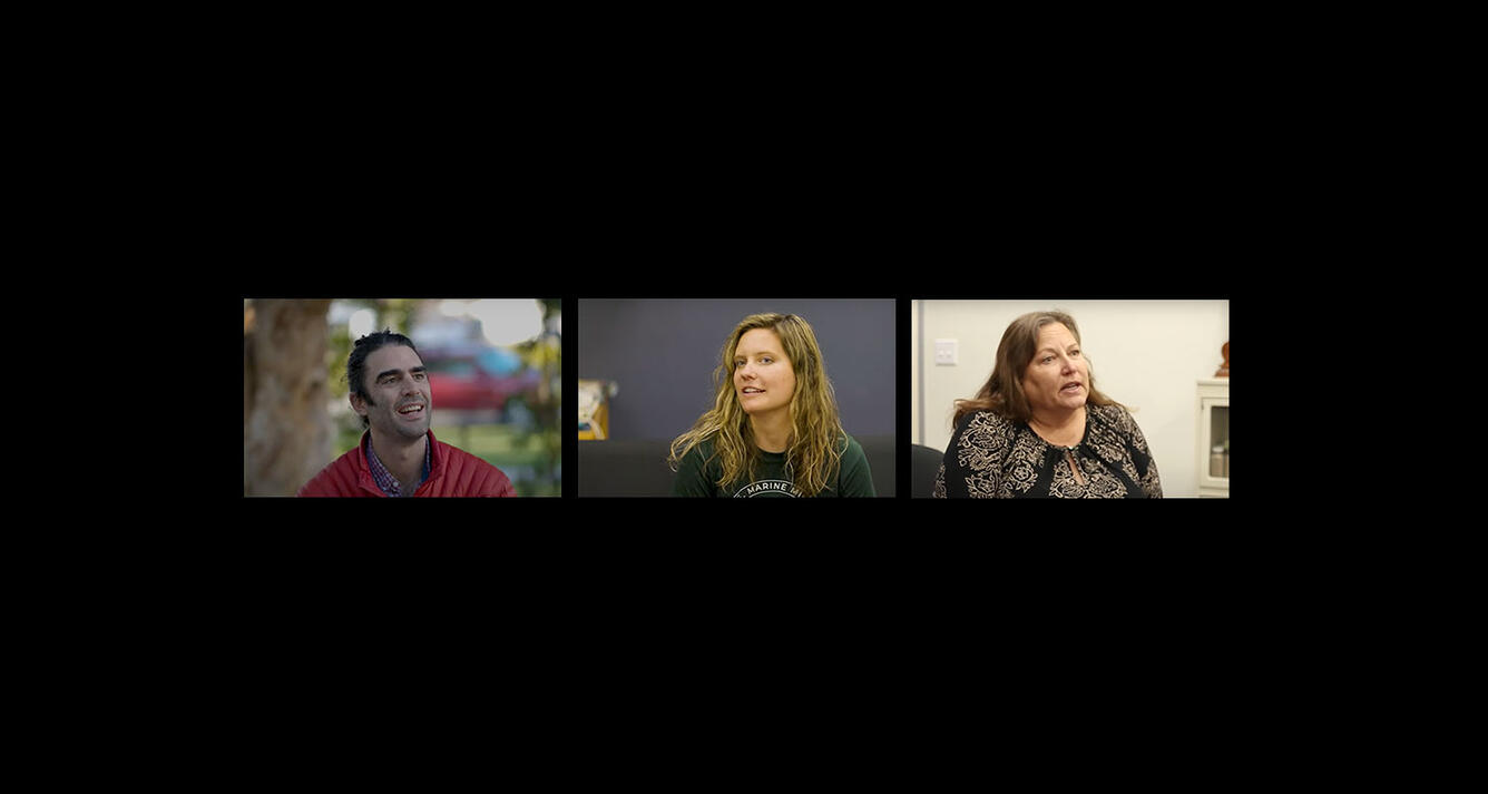 Three photos of people taken from videos in which they are speaking.