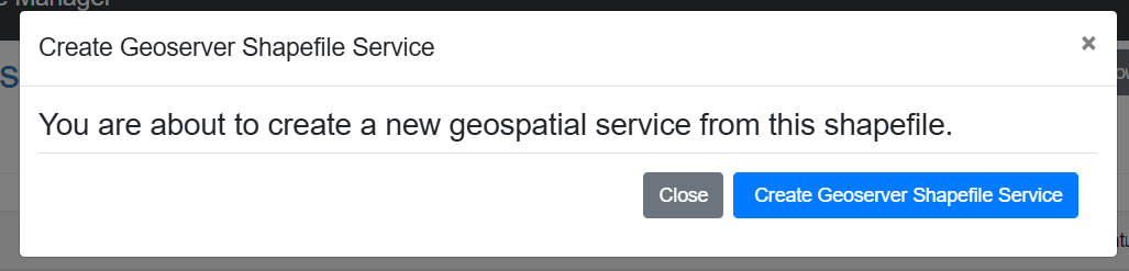 screenshot showing a step in the process to create a geospatial service in ScienceBase - confirm service creation