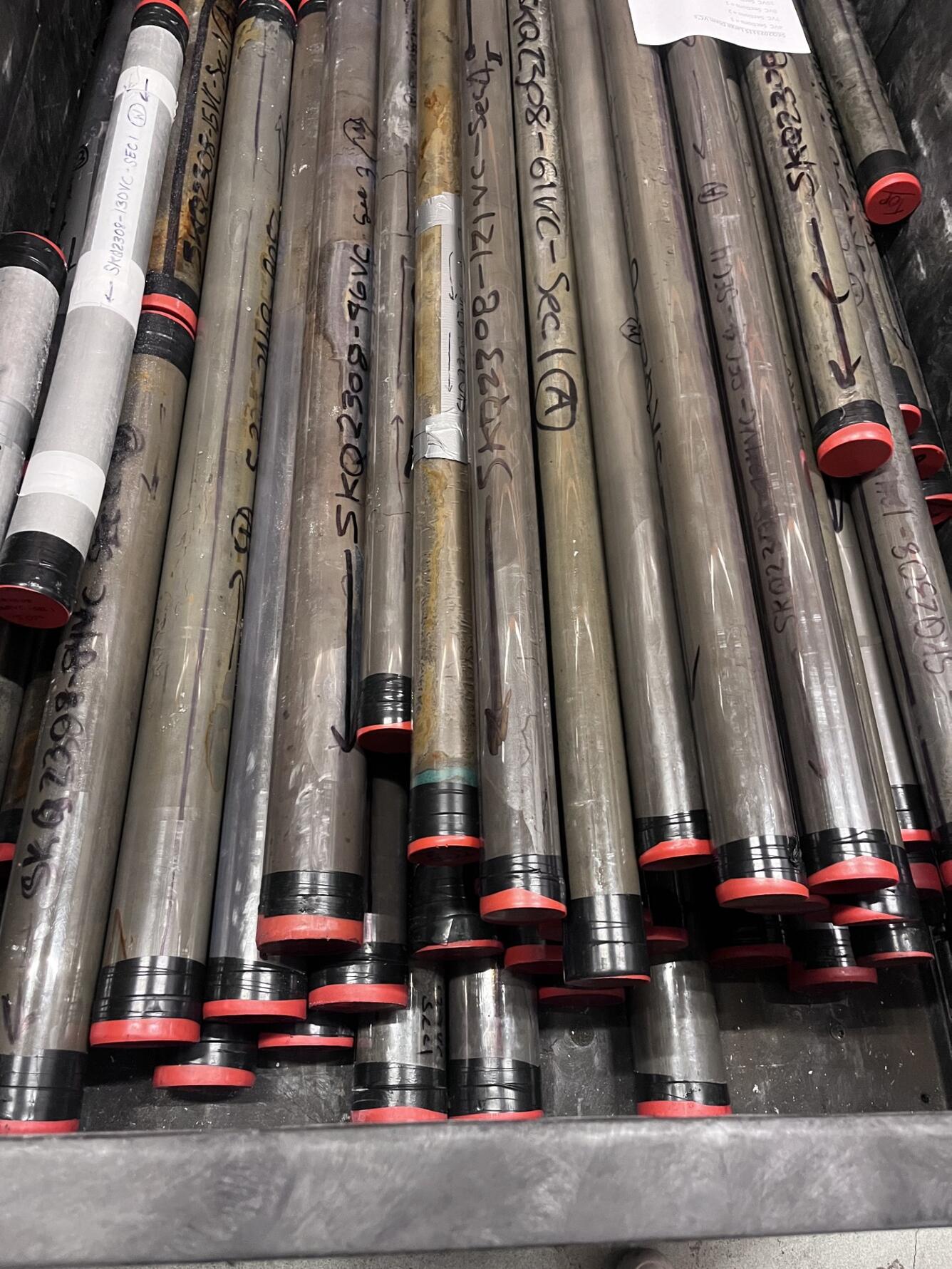 A collection of sediment cores ready to be processed in a lab