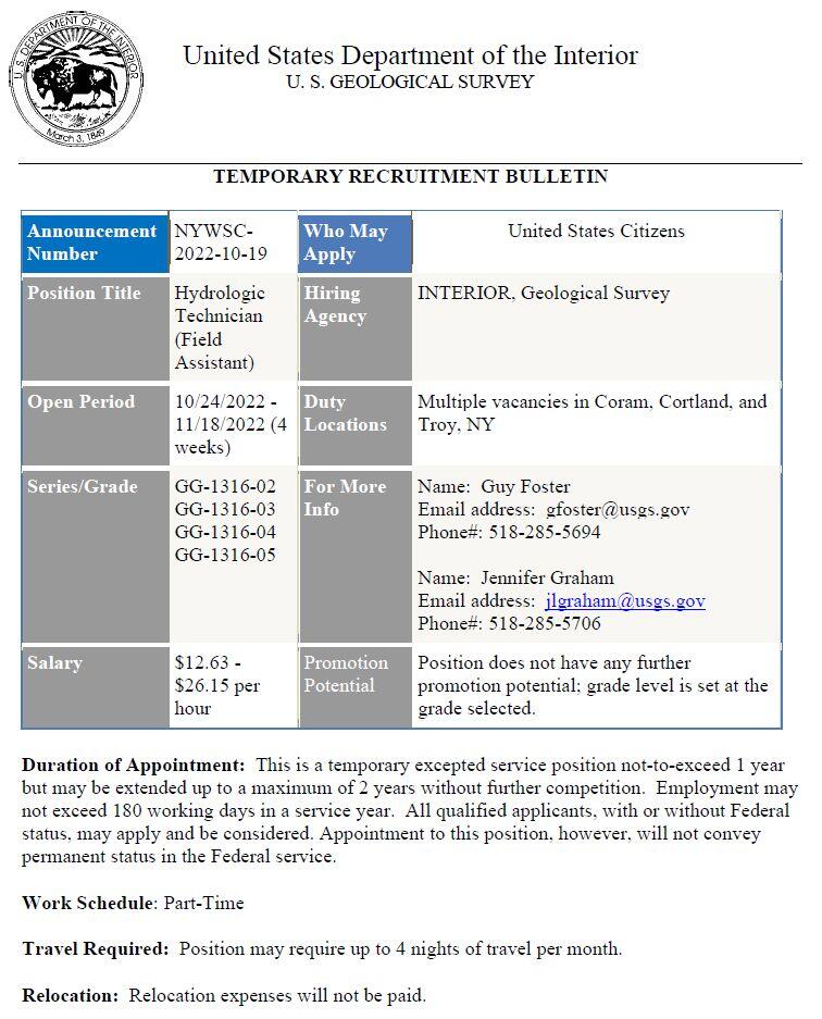 Temporary Recruitment Bulletin NYWSC