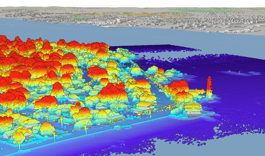 3DEP lidar point cloud visually representing the remotely-sensed terrain.