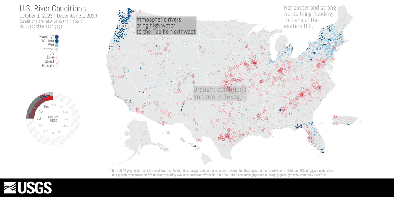 U.S. River Conditions, October to December 2023 Thumbnail image shows a map of the US