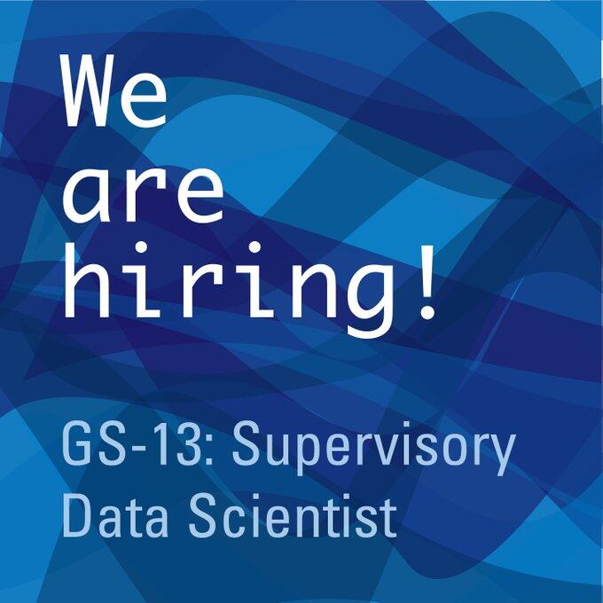 Graphic for USGS Water Mission Area job advertisement. Text reads "We are hiring! GS-13 Supervisory Data Scientist