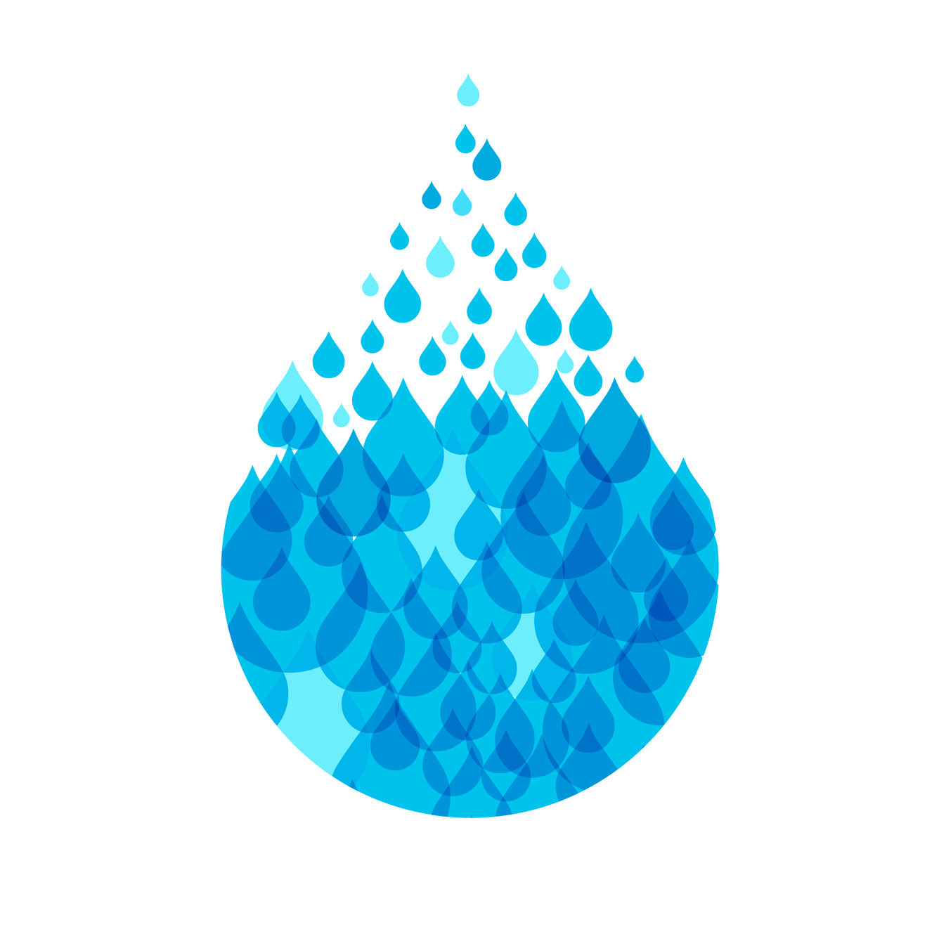 Many small water droplets collecting in a water droplet shaped pool