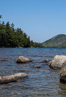 Mid left section of North and South Bubble Mountain at Jordan Pond in Acadia National Park