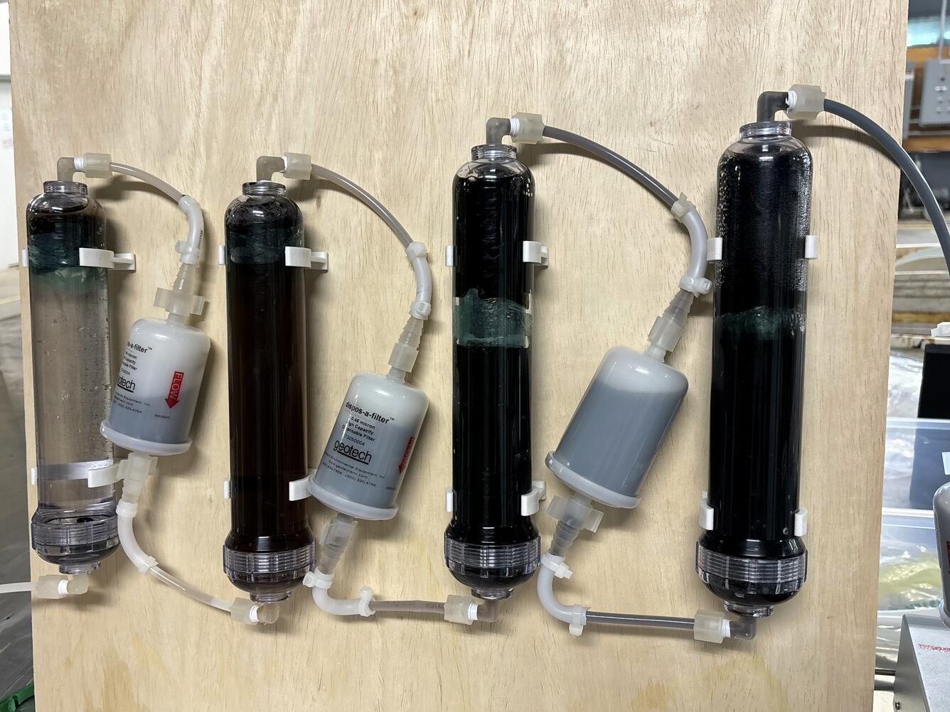 Experimental flow through system for testing lignin foam composite for mercury removal in natural surface waters
