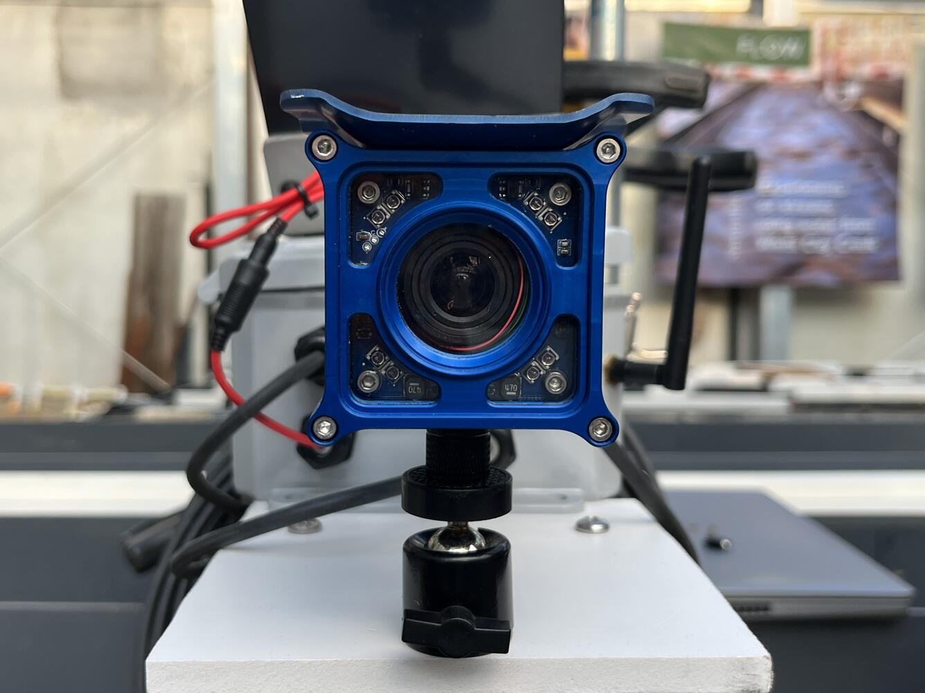 Front view of blue web camera