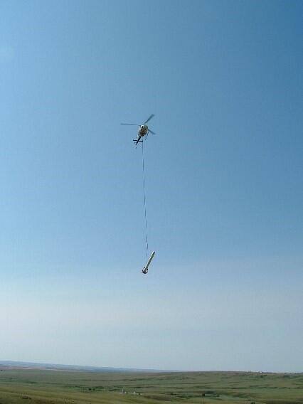 Airborne electromagnetic survey being conducted