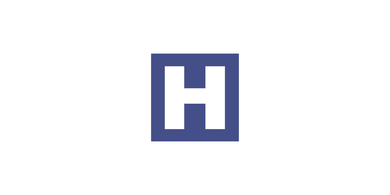 White text on top of a blue square.