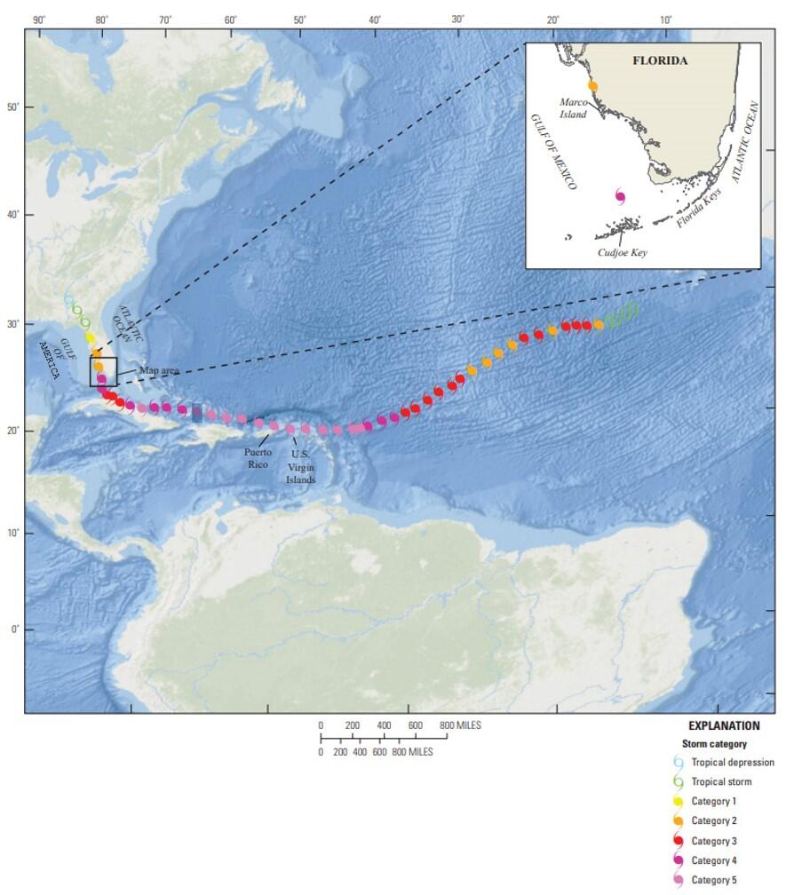 Hurricane Irma path and intensity, September 2017