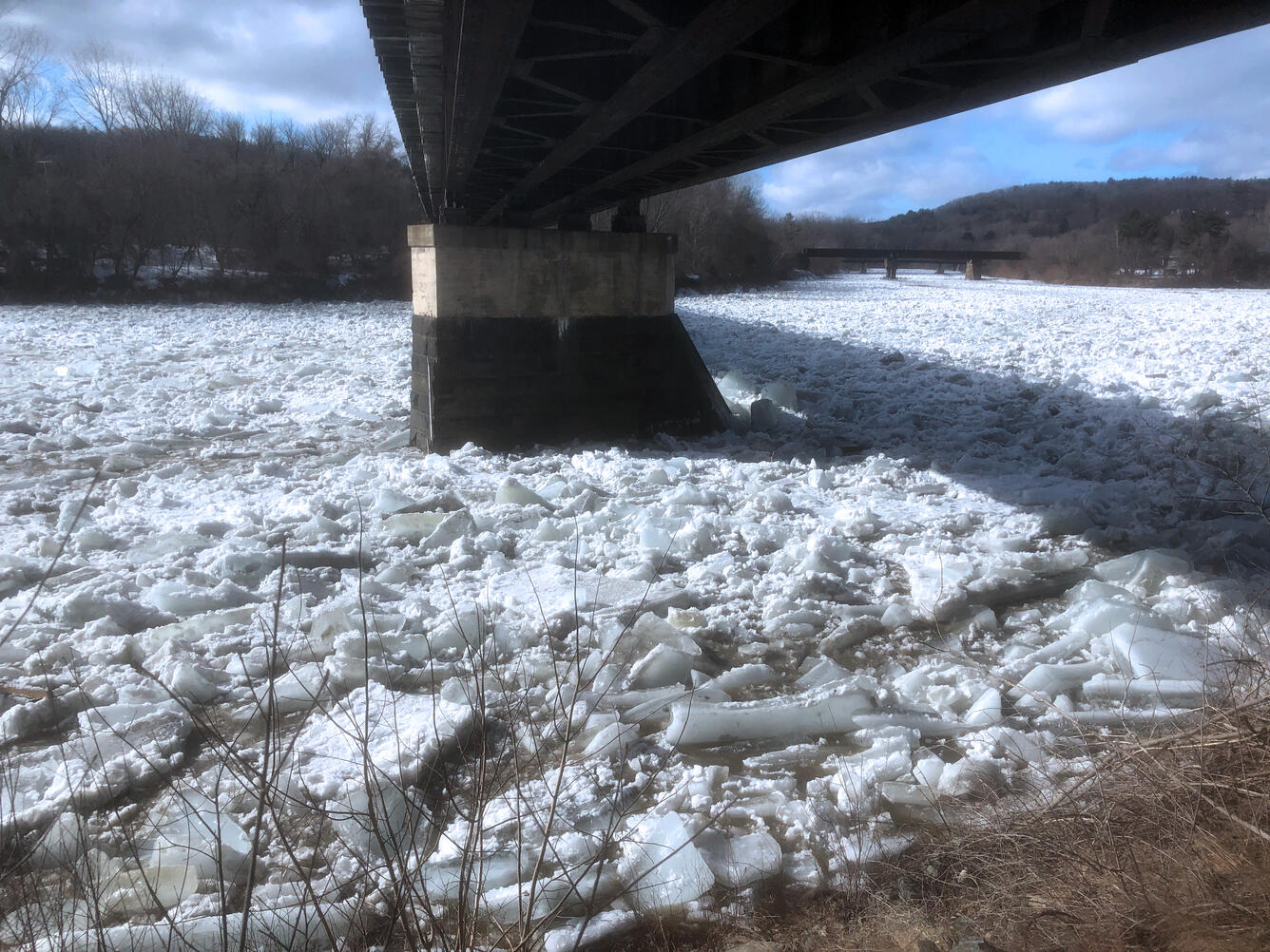 Ice jam on a river