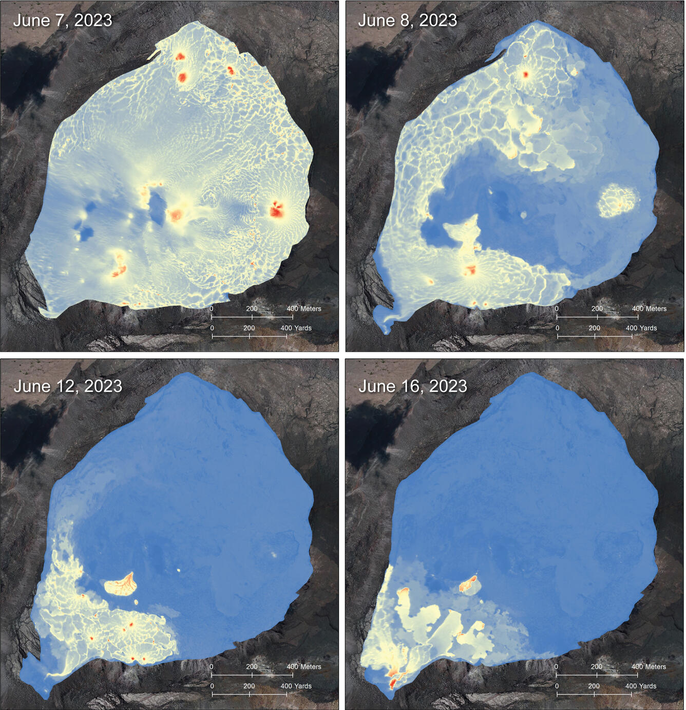 Color images of crater floor temperatures